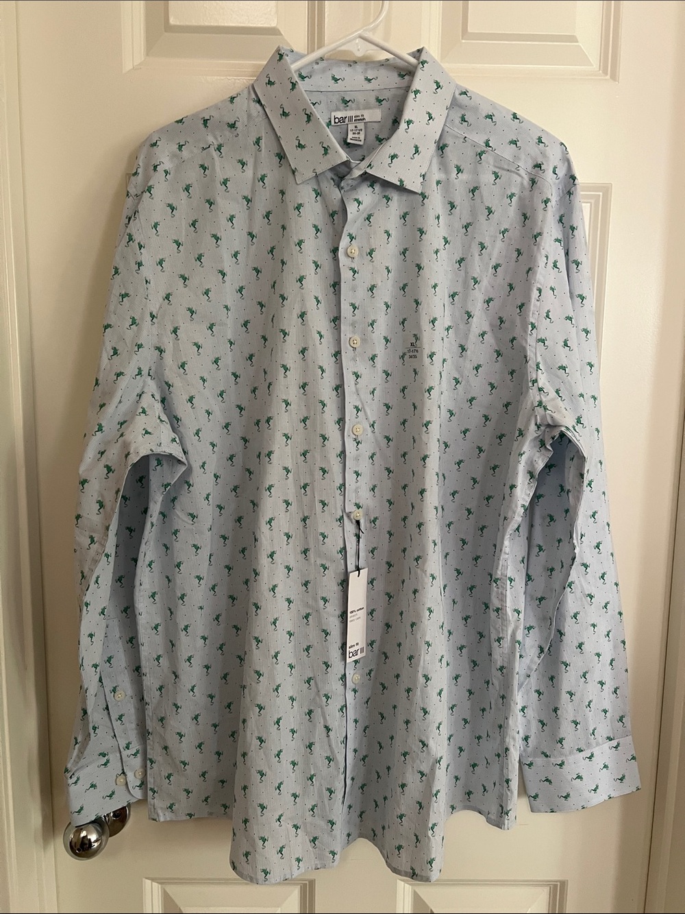 Bar III Pale Blue Button-Down Shirt with Frog Print